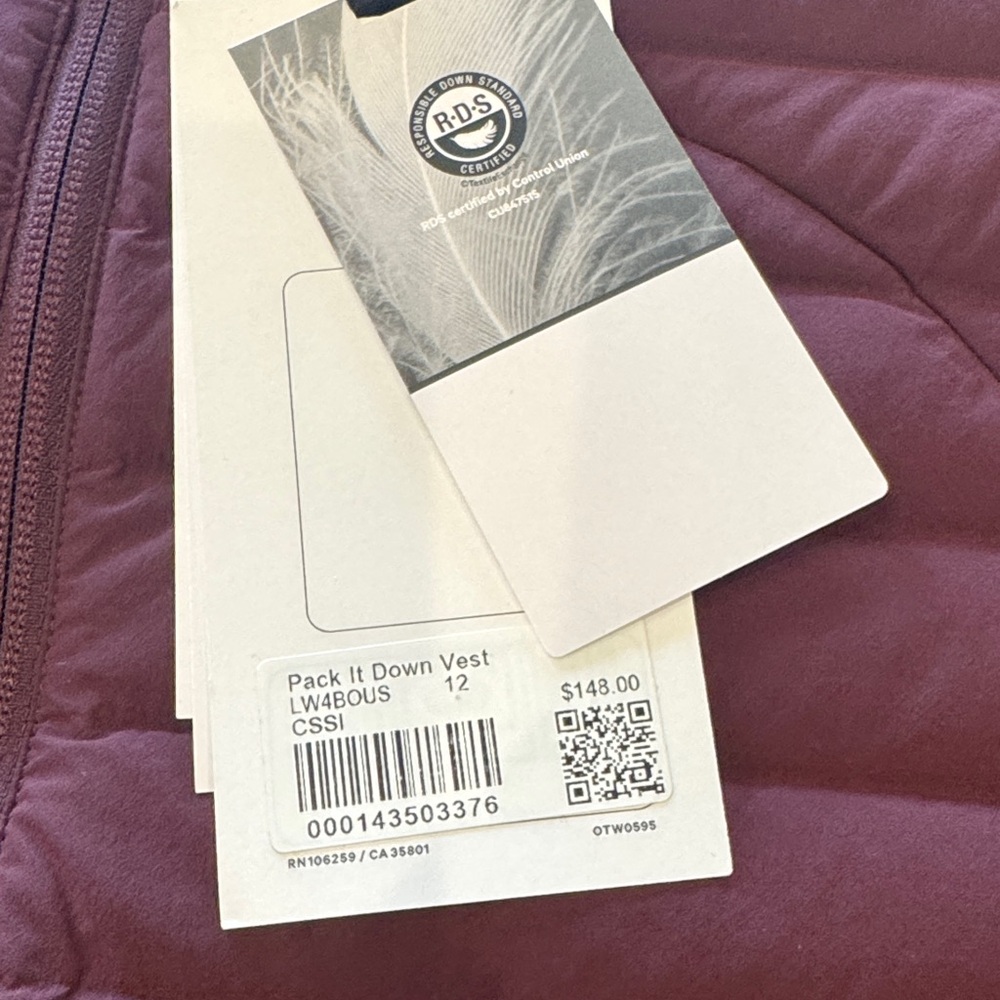 Lululemon Athletica Burgundy Pack It Down Vest - Picture 3 of 7
